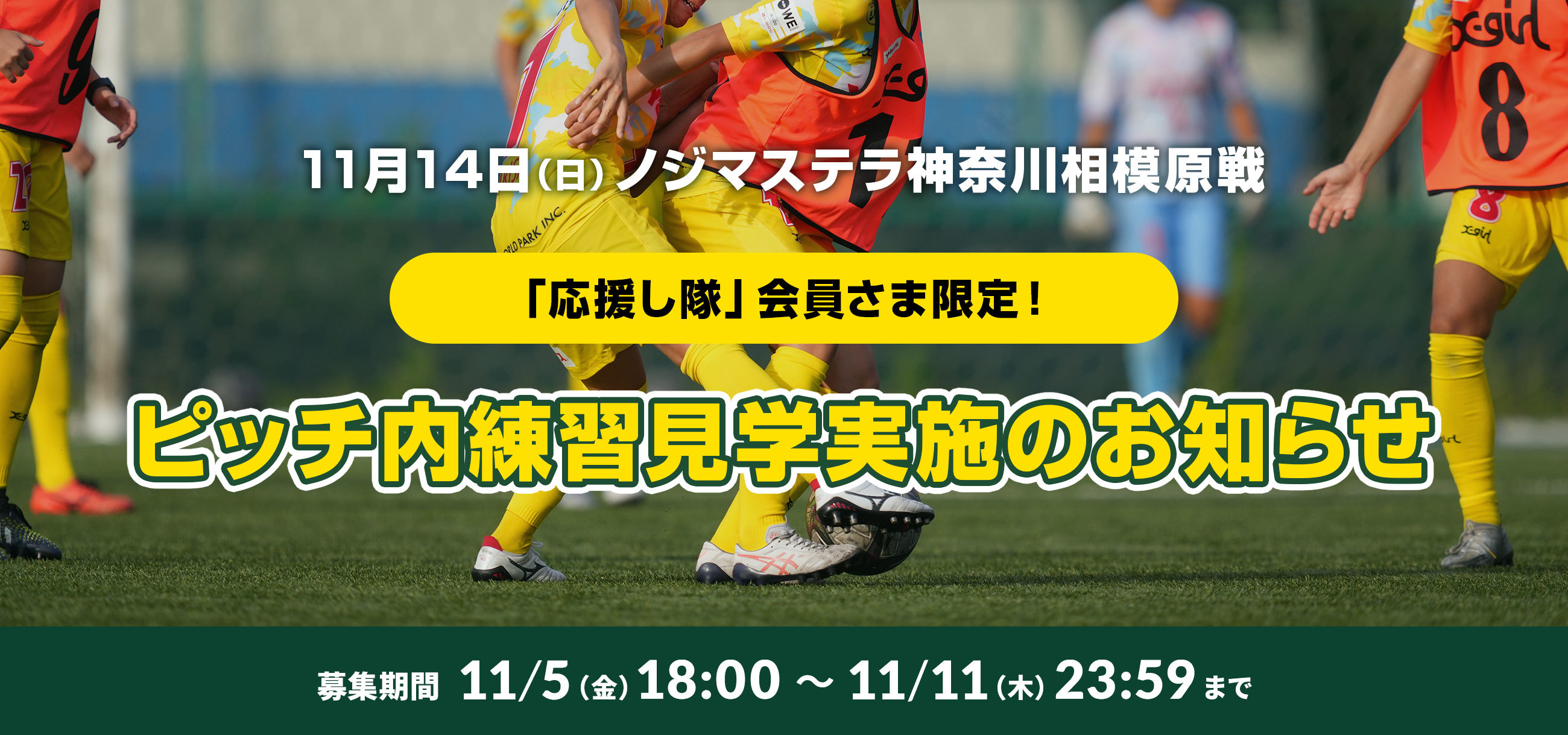 「応援し隊」会員様限定！ピッチ内練習見学実施について